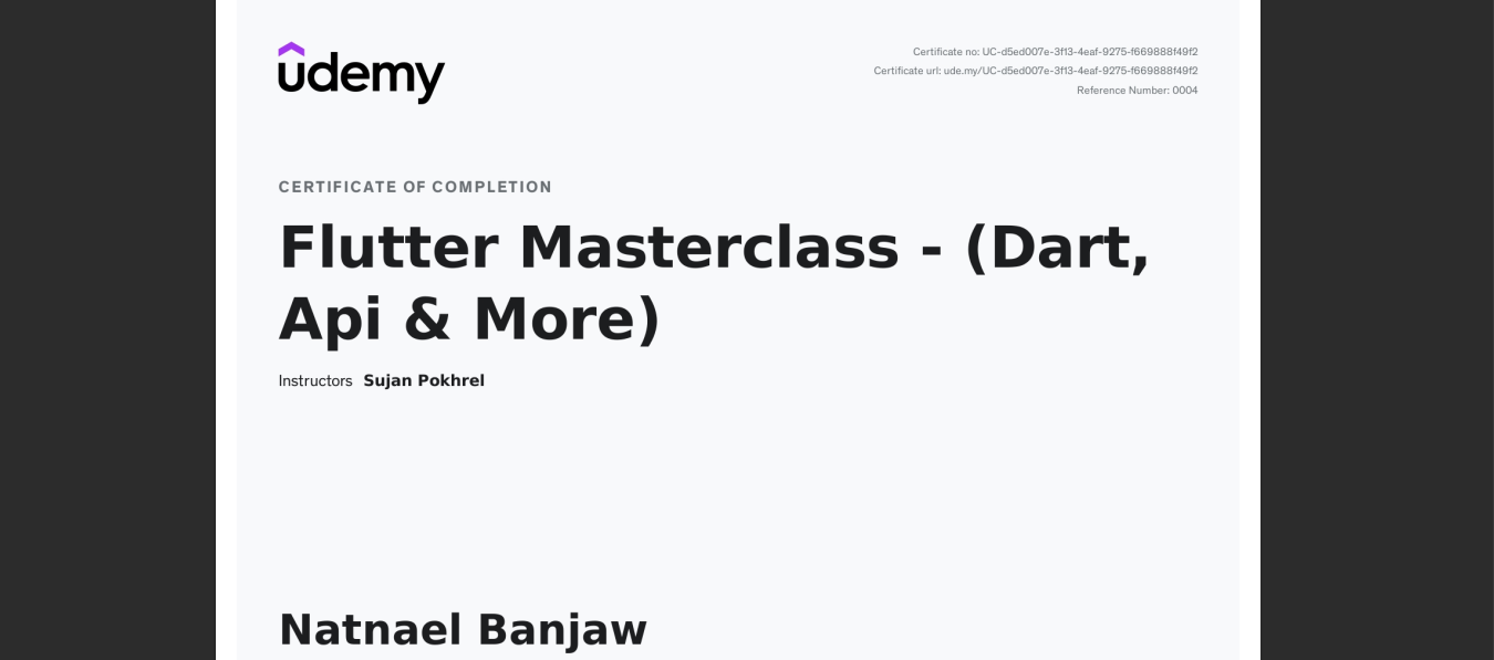 Flutter Masterclass Certificate